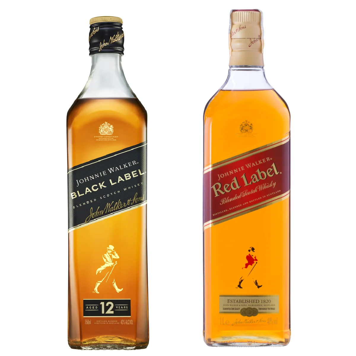 KIT Johnnie Walker: 1 whisky Johnnie Walker Black label 750 ml + 1 Whisky Johnnie Walker Red Label 1 L