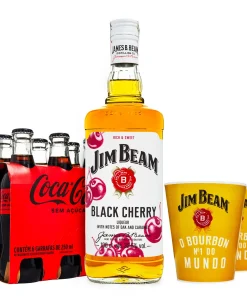 Combo Jim Beam Black Cherry Bourbon Whiskey 1L + 6 Coca-Cola Zero 250ml + 2 Copos